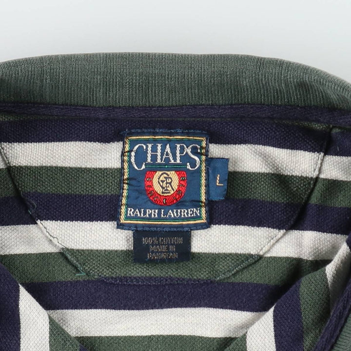 Ralph Lauren CHAPS Multi-stripe Short-Sleeve Polo Shirt, Men's Size L (approx.) cotton green type Vintage Second Hand