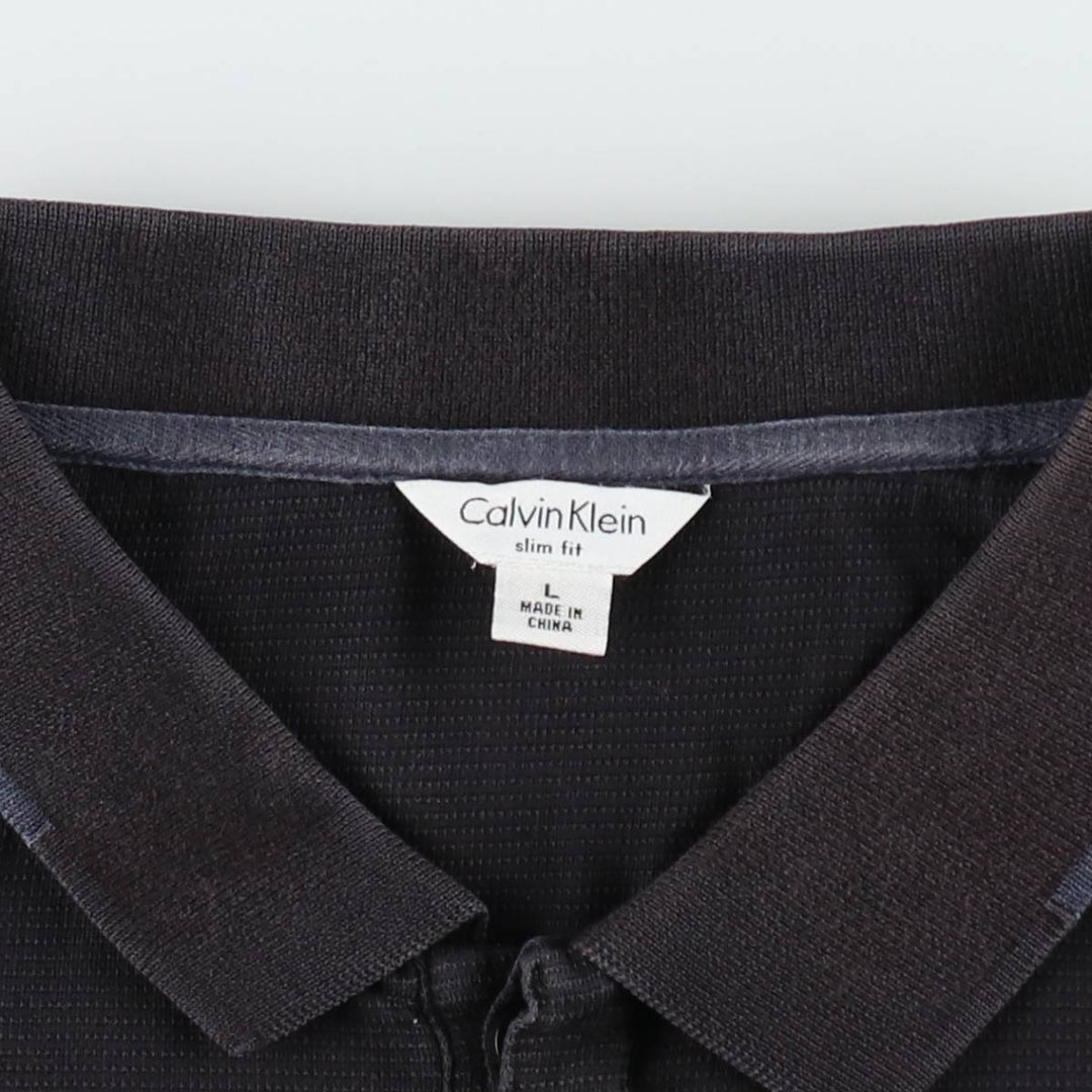 Calvin Klein SLIM FIT Short-Sleeve Polo Shirt, Men's Size L (approx.) cotton black type Vintage Second Hand
