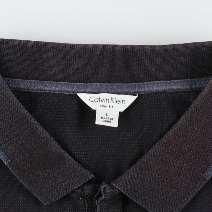 Calvin Klein SLIM FIT Short-Sleeve Polo Shirt, Men's Size L (approx.) cotton black type Vintage Second Hand