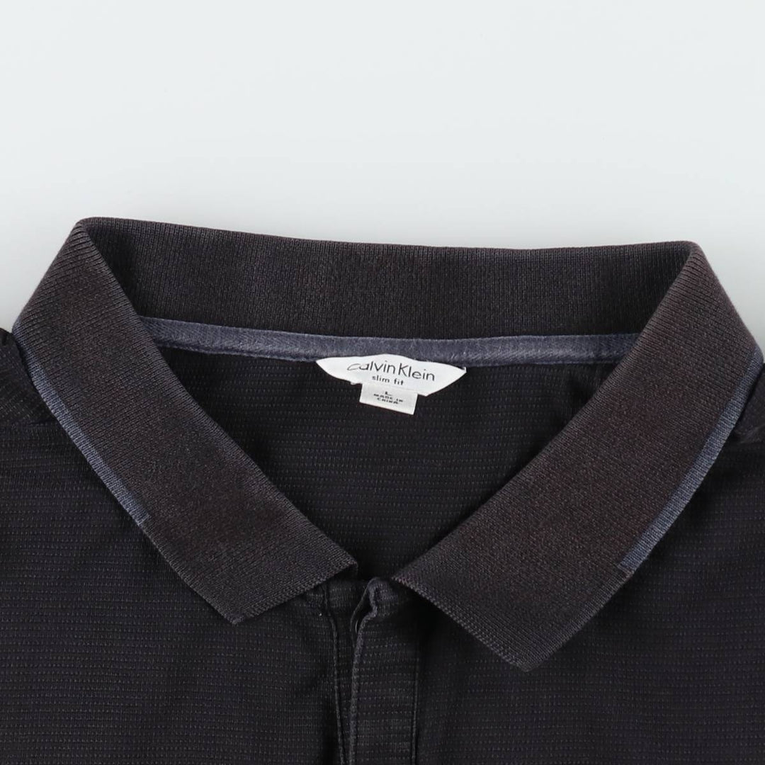 Calvin Klein SLIM FIT Short-Sleeve Polo Shirt, Men's Size L (approx.) cotton black type Vintage Second Hand