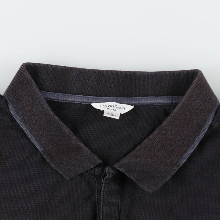 Calvin Klein SLIM FIT Short-Sleeve Polo Shirt, Men's Size L (approx.) cotton black type Vintage Second Hand
