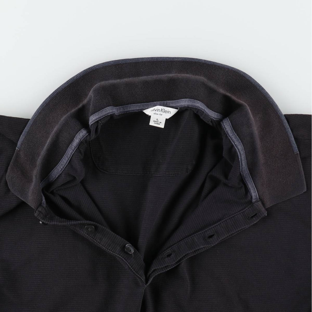 Calvin Klein SLIM FIT Short-Sleeve Polo Shirt, Men's Size L (approx.) cotton black type Vintage Second Hand