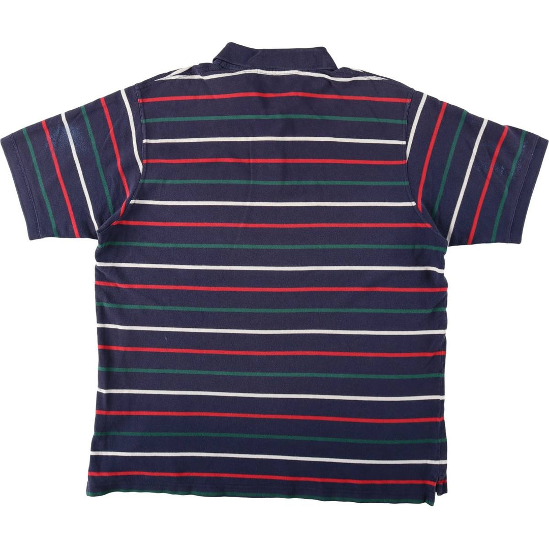 Eddie Bauer Multi-stripe Short-Sleeve Polo Shirt, Men's Size XL (approx.) cotton navy blue type Vintage Second Hand