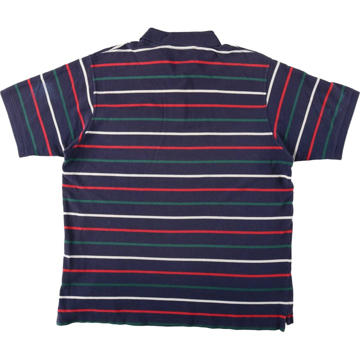 Eddie Bauer Multi-stripe Short-Sleeve Polo Shirt, Men's Size XL (approx.) cotton navy blue type Vintage Second Hand