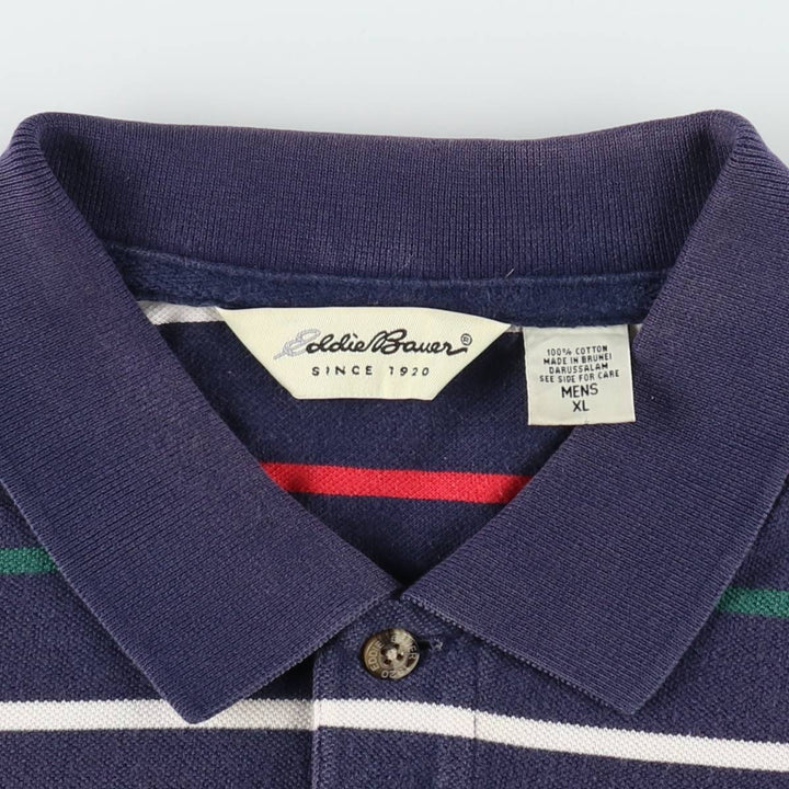 Eddie Bauer Multi-stripe Short-Sleeve Polo Shirt, Men's Size XL (approx.) cotton navy blue type Vintage Second Hand