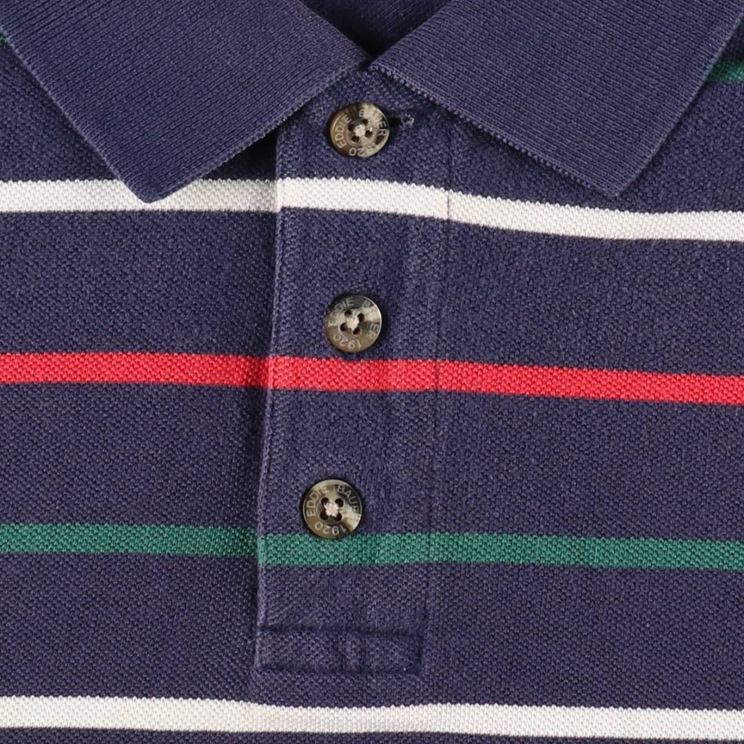 Eddie Bauer Multi-stripe Short-Sleeve Polo Shirt, Men's Size XL (approx.) cotton navy blue type Vintage Second Hand
