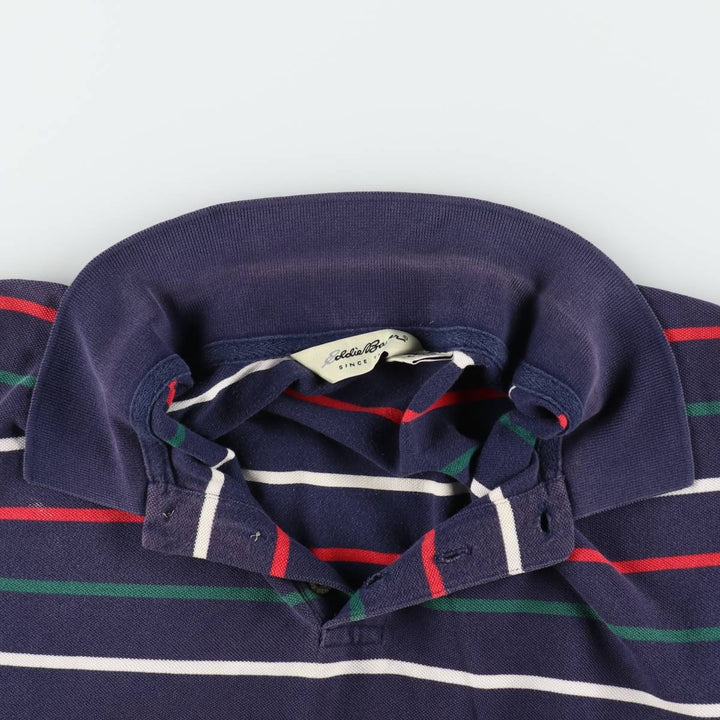 Eddie Bauer Multi-stripe Short-Sleeve Polo Shirt, Men's Size XL (approx.) cotton navy blue type Vintage Second Hand