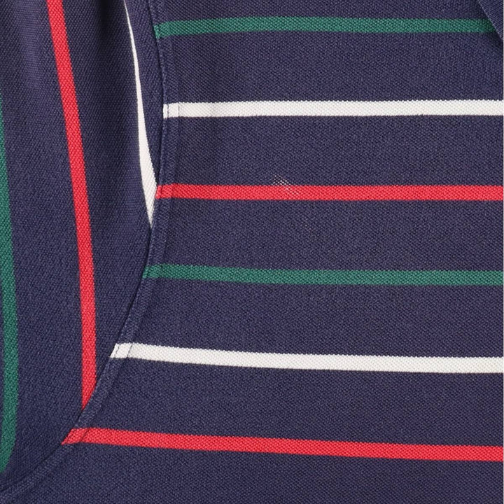 Eddie Bauer Multi-stripe Short-Sleeve Polo Shirt, Men's Size XL (approx.) cotton navy blue type Vintage Second Hand