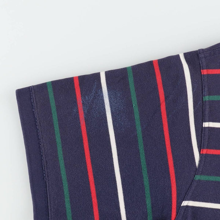 Eddie Bauer Multi-stripe Short-Sleeve Polo Shirt, Men's Size XL (approx.) cotton navy blue type Vintage Second Hand