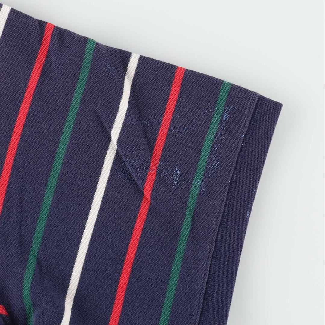 Eddie Bauer Multi-stripe Short-Sleeve Polo Shirt, Men's Size XL (approx.) cotton navy blue type Vintage Second Hand