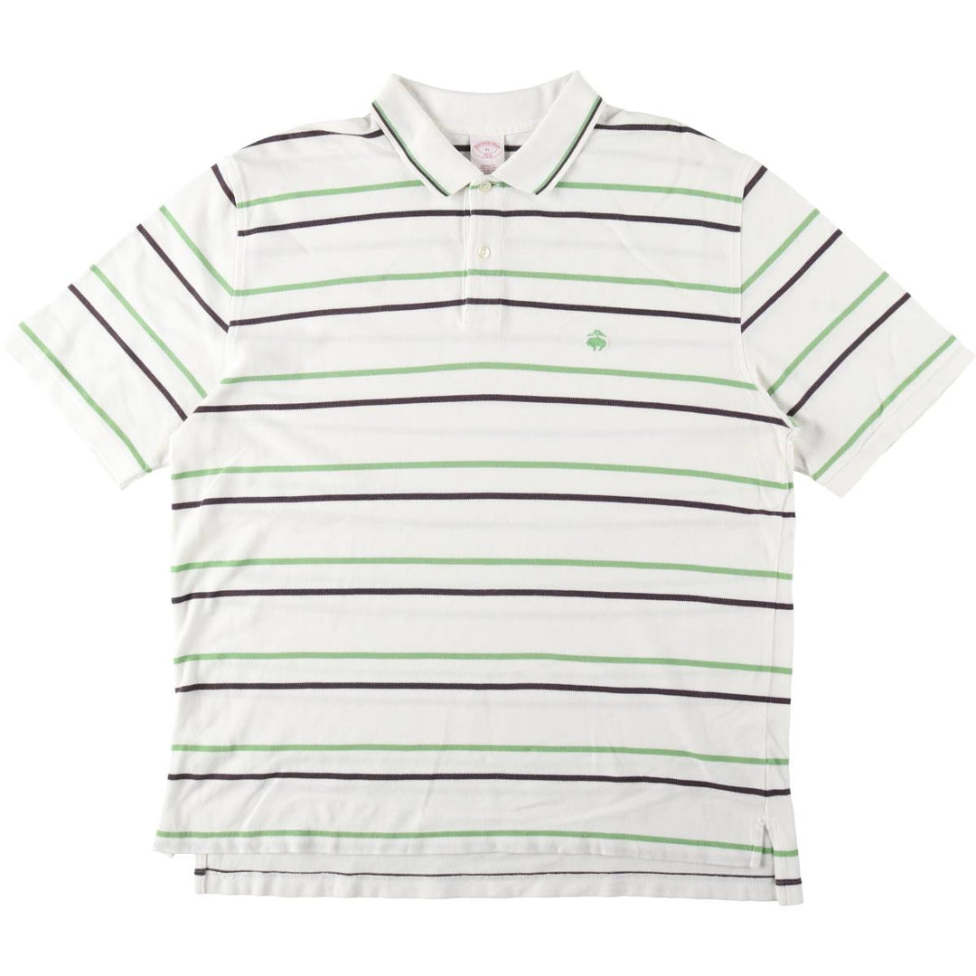 Brooks Brothers 346 Multi-Stripe Short-Sleeve Polo Shirt, Men's Size XL (approx.) cotton white type Vintage Second Hand