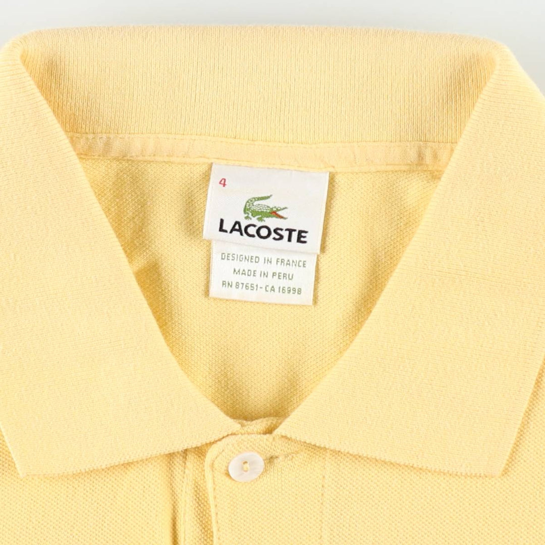 Lacoste LACOSTE French design short sleeve polo shirt size 4, men's M size cotton yellow type Vintage Second Hand