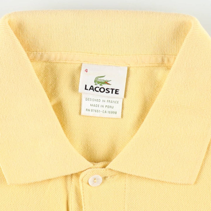 Lacoste LACOSTE French design short sleeve polo shirt size 4, men's M size cotton yellow type Vintage Second Hand