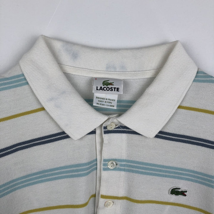 Lacoste Multi-stripe Short-Sleeve Polo Shirt, Size 6 (Men's XL equivalent) cotton white type Vintage Second Hand