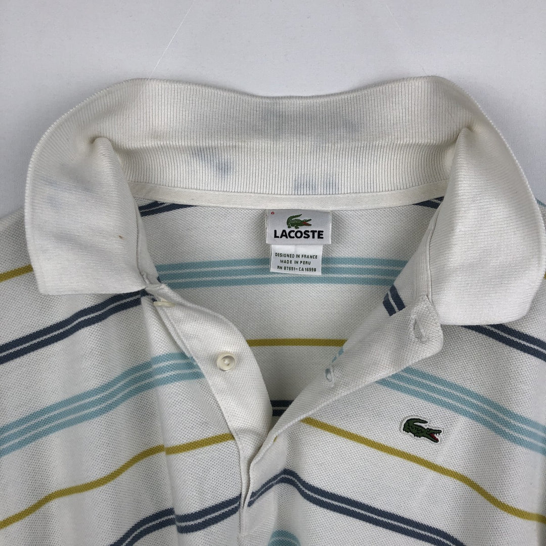 Lacoste Multi-stripe Short-Sleeve Polo Shirt, Size 6 (Men's XL equivalent) cotton white type Vintage Second Hand