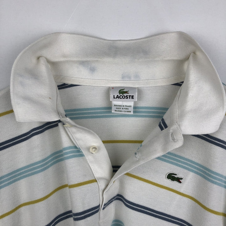 Lacoste Multi-stripe Short-Sleeve Polo Shirt, Size 6 (Men's XL equivalent) cotton white type Vintage Second Hand