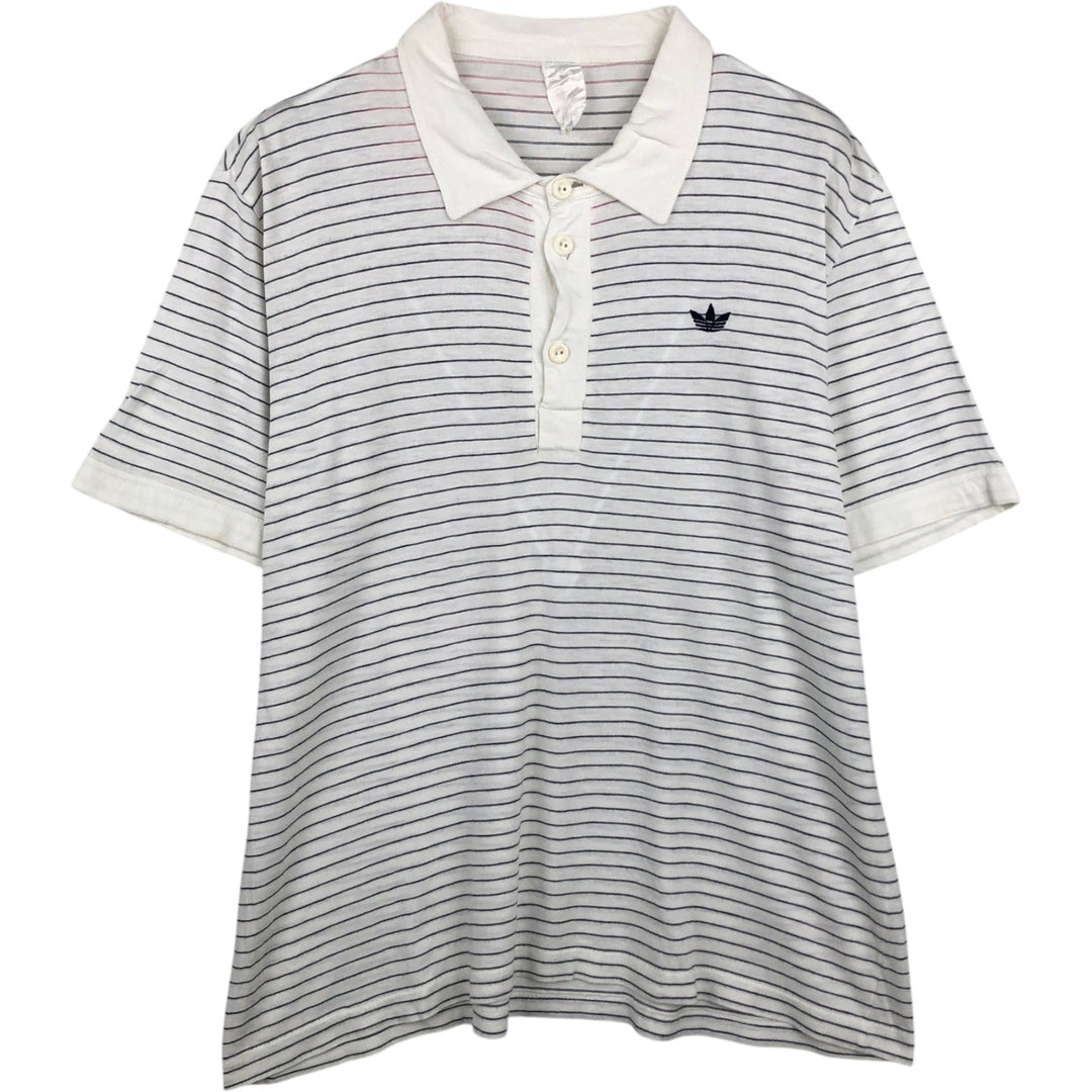 90'S Adidas short-sleeved striped polo shirt, men's size XL equivalent, vintage. unclear white type Vintage Second Hand