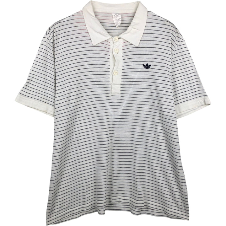 90'S Adidas short-sleeved striped polo shirt, men's size XL equivalent, vintage. unclear white type Vintage Second Hand