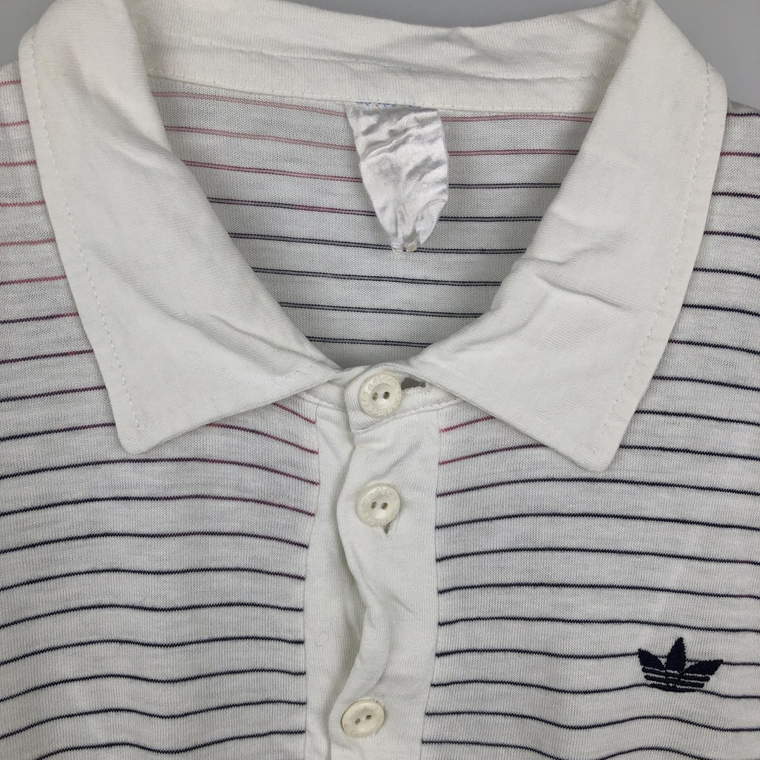 90'S Adidas short-sleeved striped polo shirt, men's size XL equivalent, vintage. unclear white type Vintage Second Hand