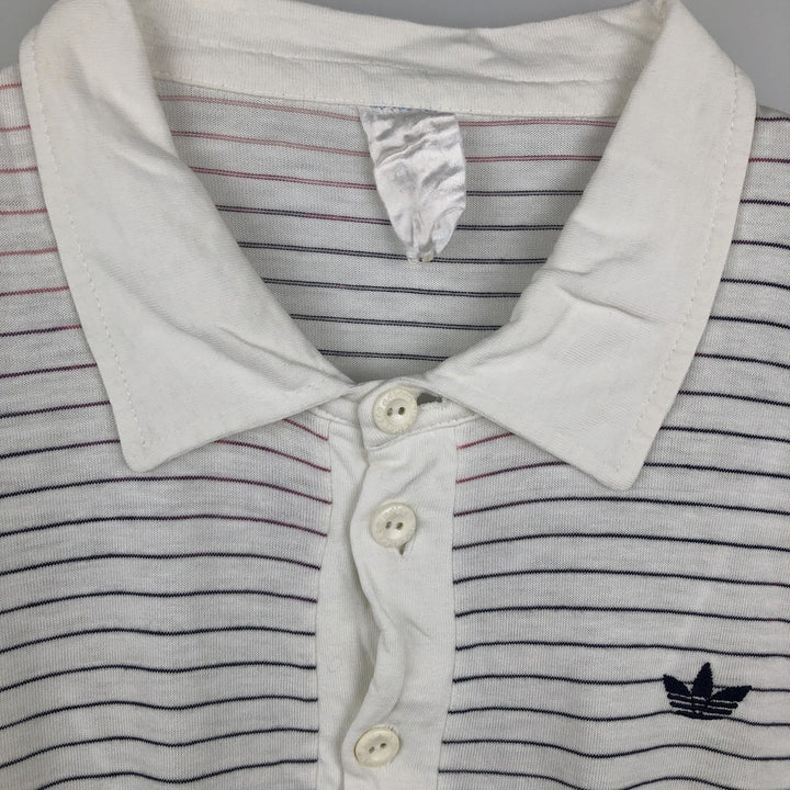 90'S Adidas short-sleeved striped polo shirt, men's size XL equivalent, vintage. unclear white type Vintage Second Hand