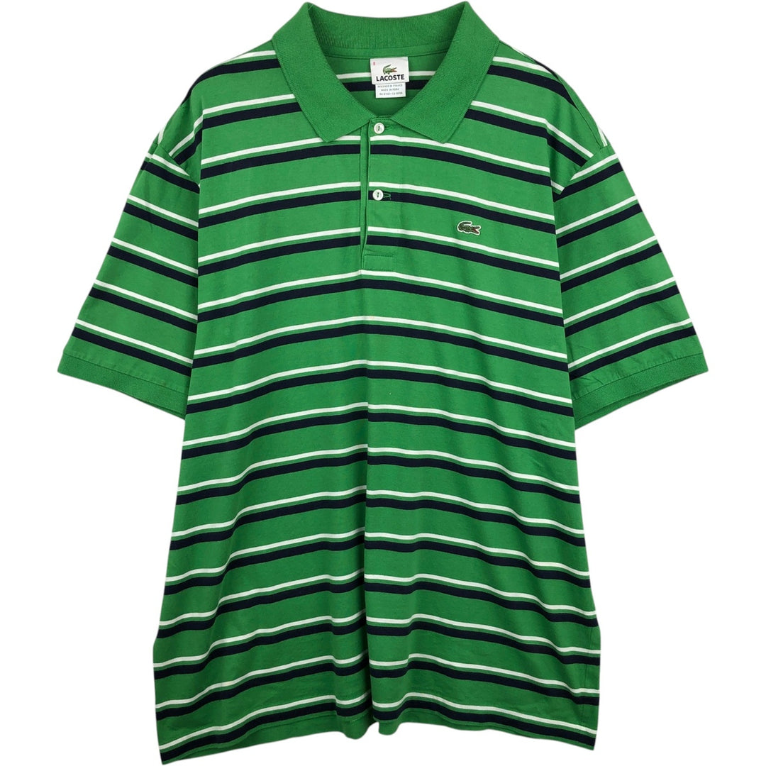 Lacoste (LACOSTE) French design, multi-stripe short-sleeved polo shirt, size 8 (equivalent to men's XXL). cotton green type Vintage Second Hand