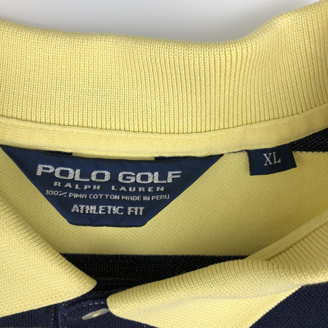 Ralph Lauren POLO GOLF Short Sleeve Striped Polo Shirt Men's XL Pima Cotton yellow type Vintage Second Hand