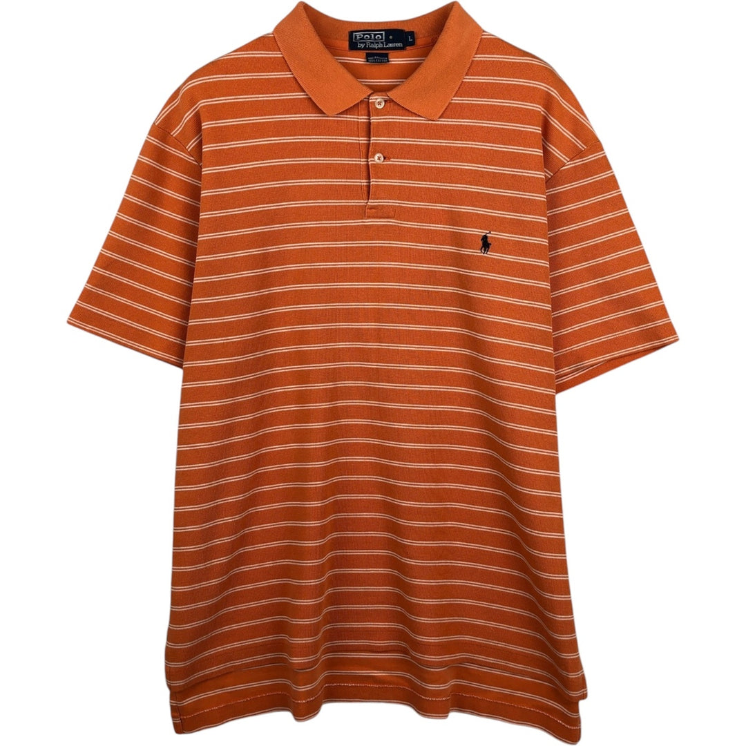 Ralph Lauren POLO by Ralph Lauren short sleeve striped polo shirt, men's size L cotton orange type Vintage Second Hand