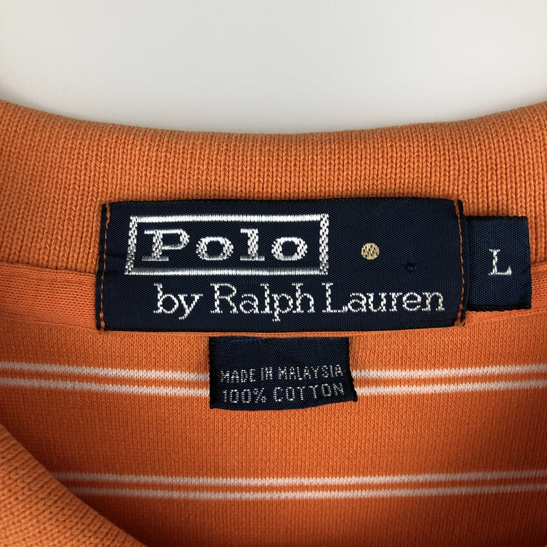 Ralph Lauren POLO by Ralph Lauren short sleeve striped polo shirt, men's size L cotton orange type Vintage Second Hand