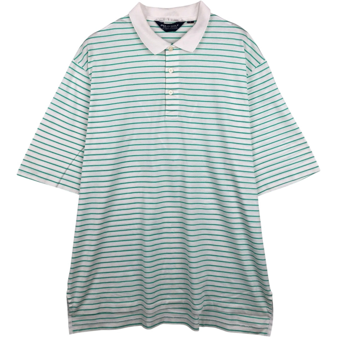 Vintage 1990'S Ralph Lauren POLO GOLF short-sleeved striped polo shirt, men's size L (approx.). cotton white type Vintage Second Hand