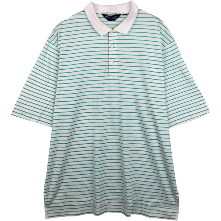 Vintage 1990'S Ralph Lauren POLO GOLF short-sleeved striped polo shirt, men's size L (approx.). cotton white type Vintage Second Hand