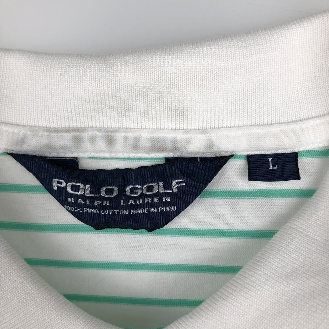 Vintage 1990'S Ralph Lauren POLO GOLF short-sleeved striped polo shirt, men's size L (approx.). cotton white type Vintage Second Hand