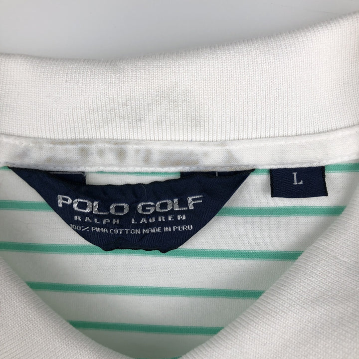 Vintage 1990'S Ralph Lauren POLO GOLF short-sleeved striped polo shirt, men's size L (approx.). cotton white type Vintage Second Hand