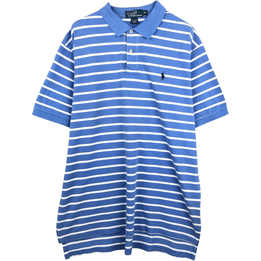 Ralph Lauren POLO by Ralph Lauren short sleeve striped polo shirt, men's XL size cotton Blue type light blue Vintage Second Hand