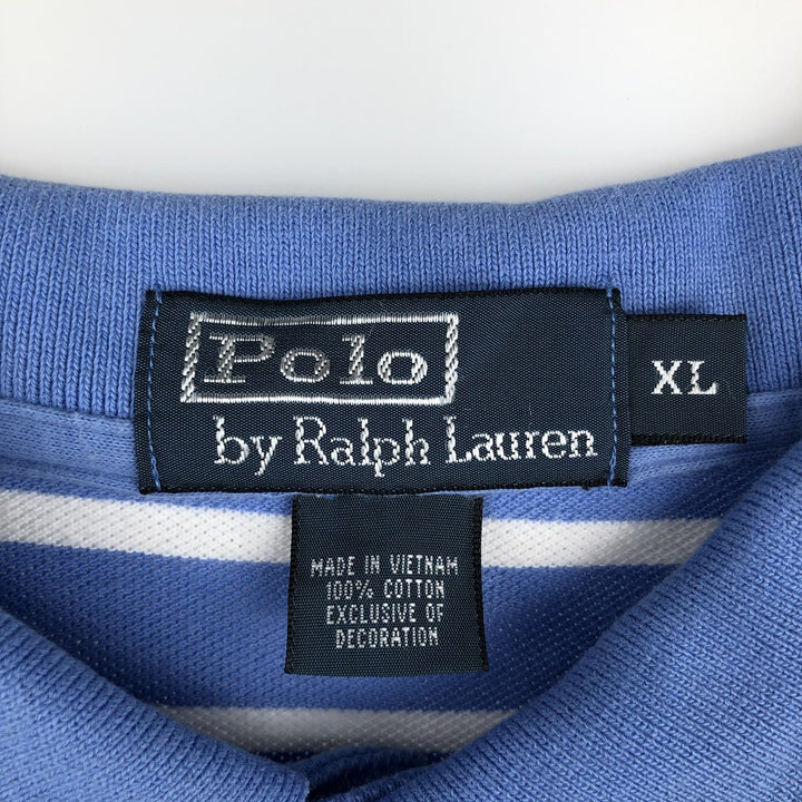 Ralph Lauren POLO by Ralph Lauren short sleeve striped polo shirt, men's XL size cotton Blue type light blue Vintage Second Hand