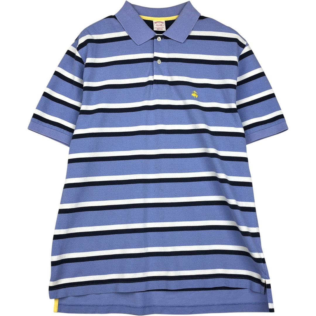 Brooks Brothers Est.1818 Short-Sleeve Striped Polo Shirt, Men's Size L (approx.) cotton Blue type light blue Vintage Second Hand