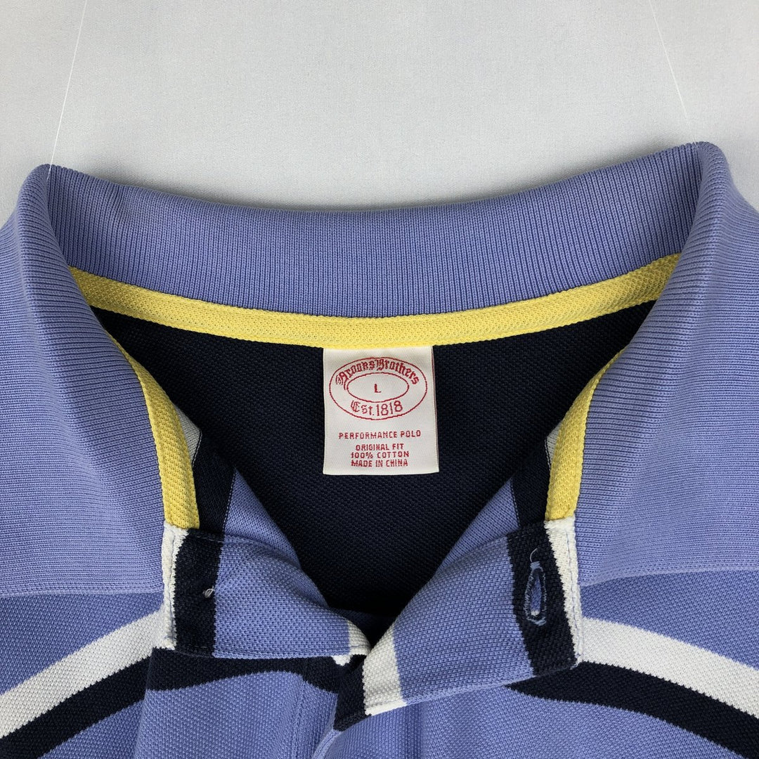 Brooks Brothers Est.1818 Short-Sleeve Striped Polo Shirt, Men's Size L (approx.) cotton Blue type light blue Vintage Second Hand