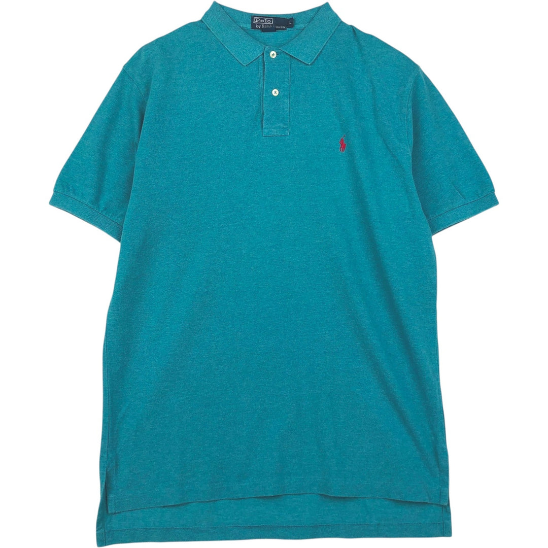 Ralph Lauren POLO by Ralph Lauren short sleeve polo shirt, men's size L cotton turquoise blue Vintage Second Hand