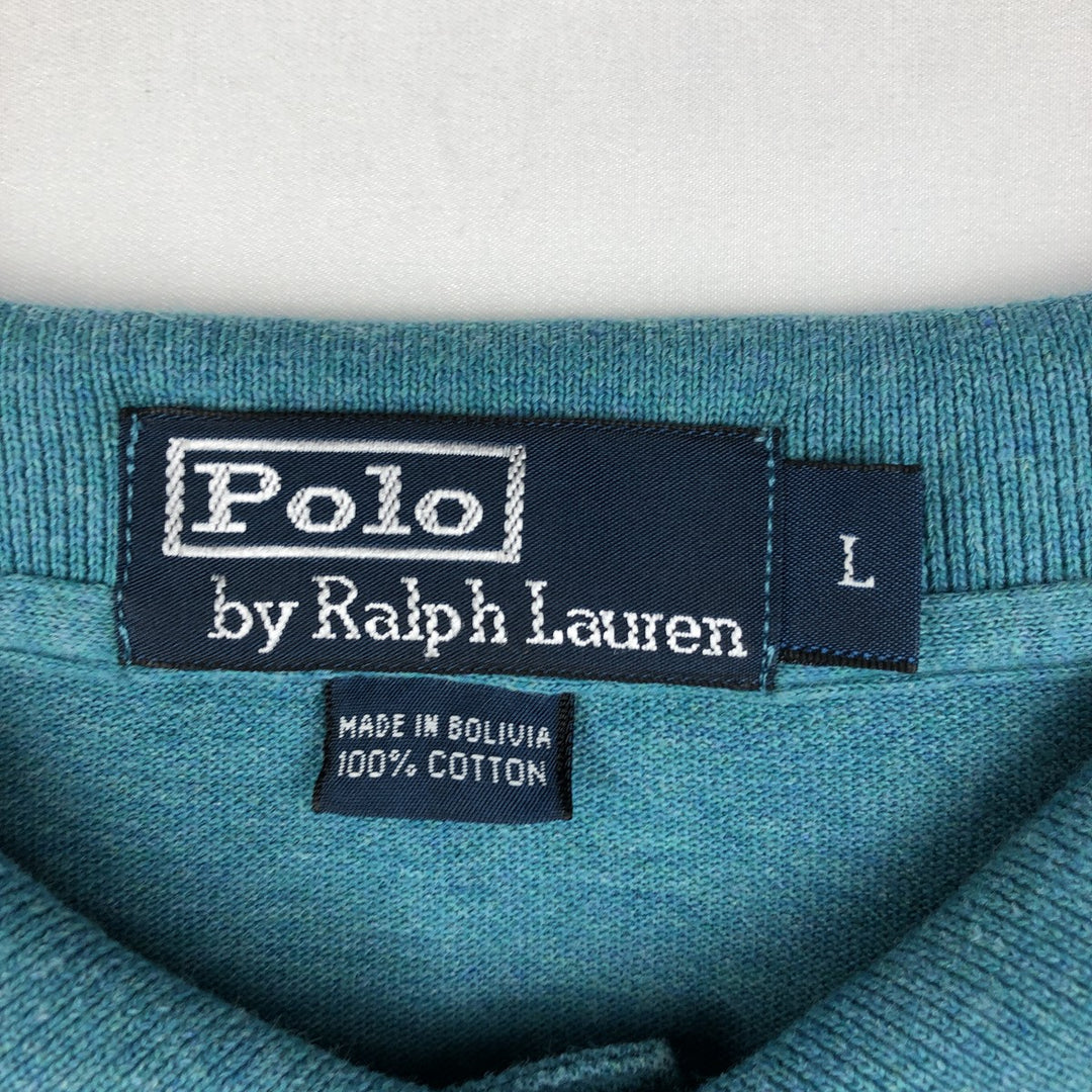 Ralph Lauren POLO by Ralph Lauren short sleeve polo shirt, men's size L cotton turquoise blue Vintage Second Hand