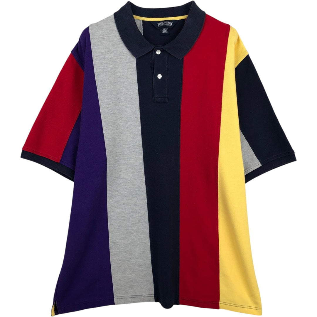 90s-era Lands' End Crazy Pattern Short-Sleeve Polo Shirt, Men's Size XL (Equivalent), Vintage cotton navy blue type Vintage Second Hand