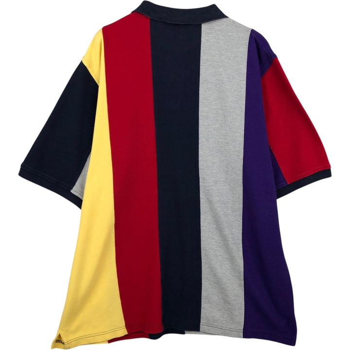 90s-era Lands' End Crazy Pattern Short-Sleeve Polo Shirt, Men's Size XL (Equivalent), Vintage cotton navy blue type Vintage Second Hand