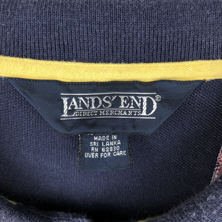 90s-era Lands' End Crazy Pattern Short-Sleeve Polo Shirt, Men's Size XL (Equivalent), Vintage cotton navy blue type Vintage Second Hand