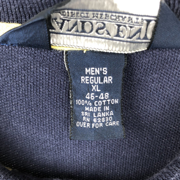 90s-era Lands' End Crazy Pattern Short-Sleeve Polo Shirt, Men's Size XL (Equivalent), Vintage cotton navy blue type Vintage Second Hand