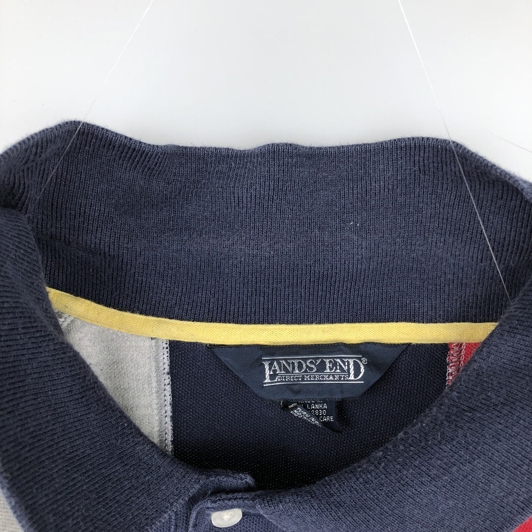 90s-era Lands' End Crazy Pattern Short-Sleeve Polo Shirt, Men's Size XL (Equivalent), Vintage cotton navy blue type Vintage Second Hand