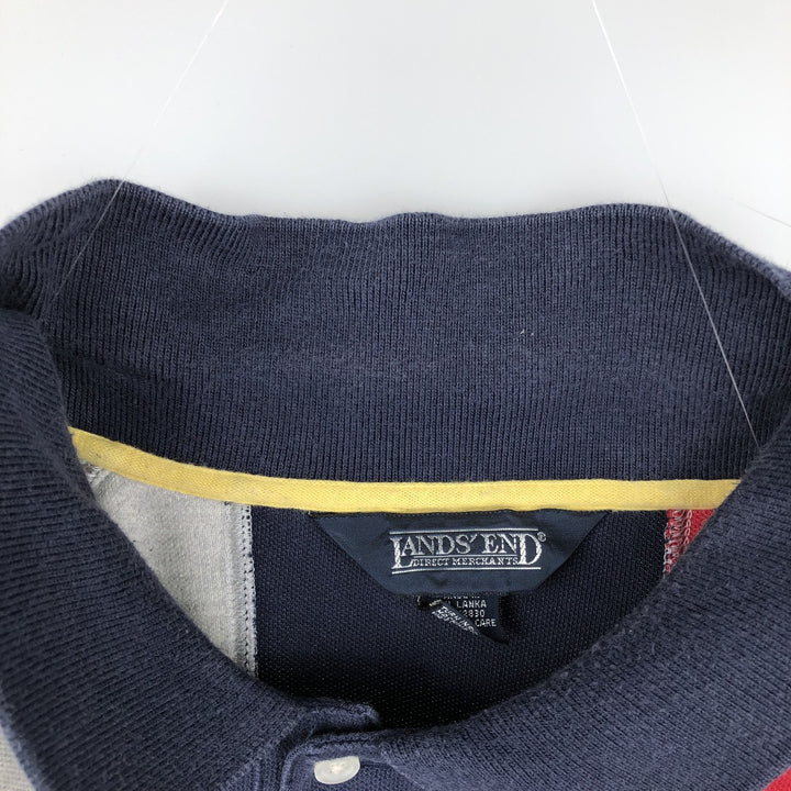 90s-era Lands' End Crazy Pattern Short-Sleeve Polo Shirt, Men's Size XL (Equivalent), Vintage cotton navy blue type Vintage Second Hand