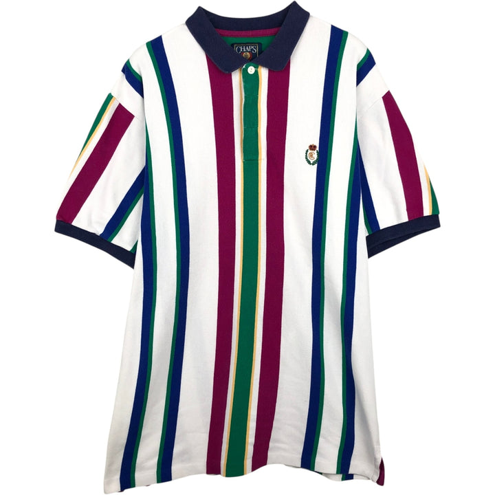 1980'S Ralph Lauren Chaps, Multi-Striped Short-Sleeve Polo Shirt, Men's Size L (Equivalent), Vintage cotton white type Vintage Second Hand
