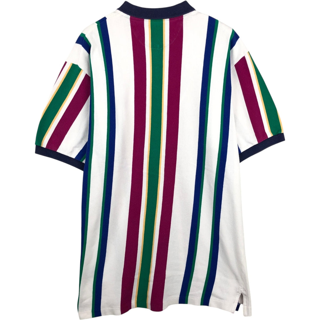 1980'S Ralph Lauren Chaps, Multi-Striped Short-Sleeve Polo Shirt, Men's Size L (Equivalent), Vintage cotton white type Vintage Second Hand