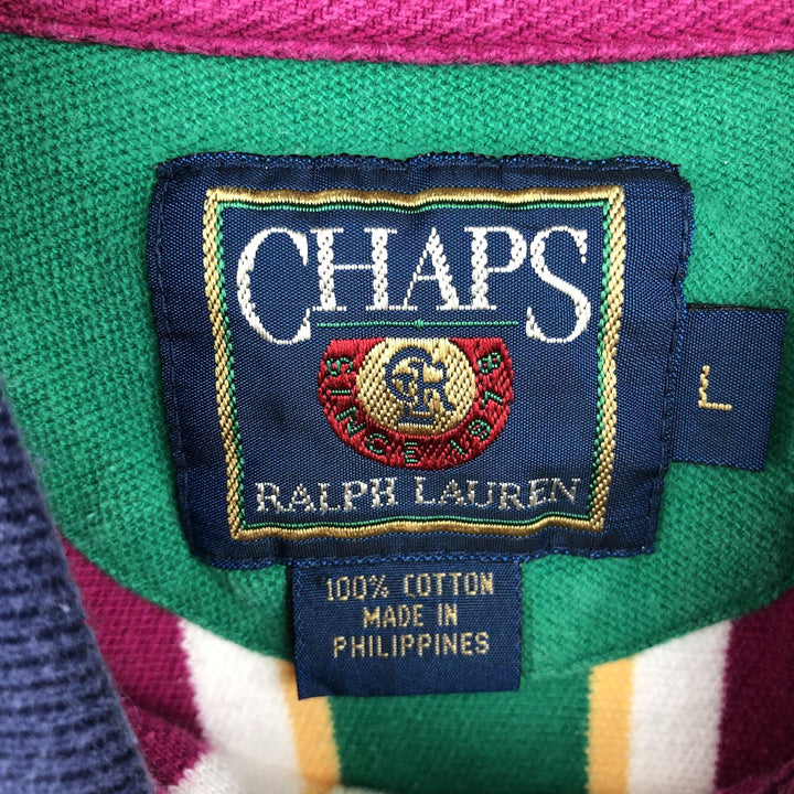 1980'S Ralph Lauren Chaps, Multi-Striped Short-Sleeve Polo Shirt, Men's Size L (Equivalent), Vintage cotton white type Vintage Second Hand