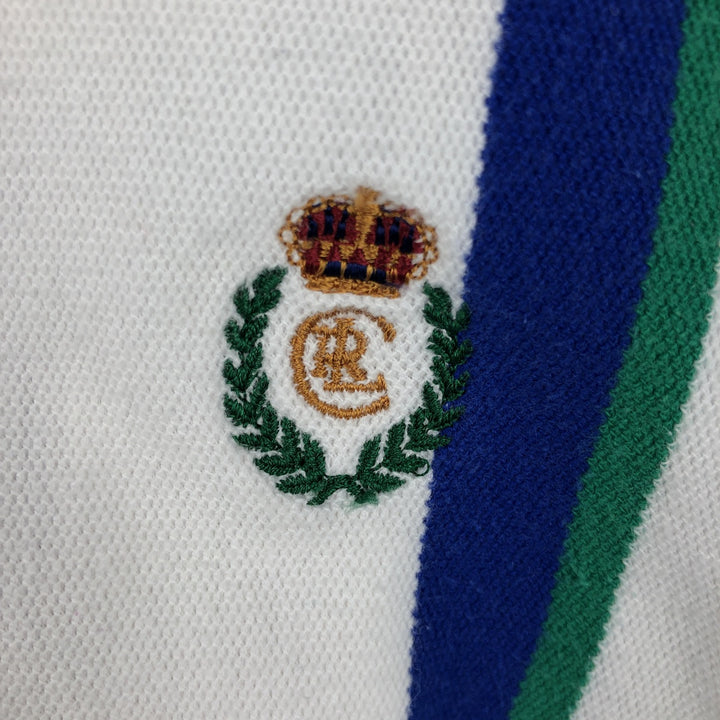 1980'S Ralph Lauren Chaps, Multi-Striped Short-Sleeve Polo Shirt, Men's Size L (Equivalent), Vintage cotton white type Vintage Second Hand