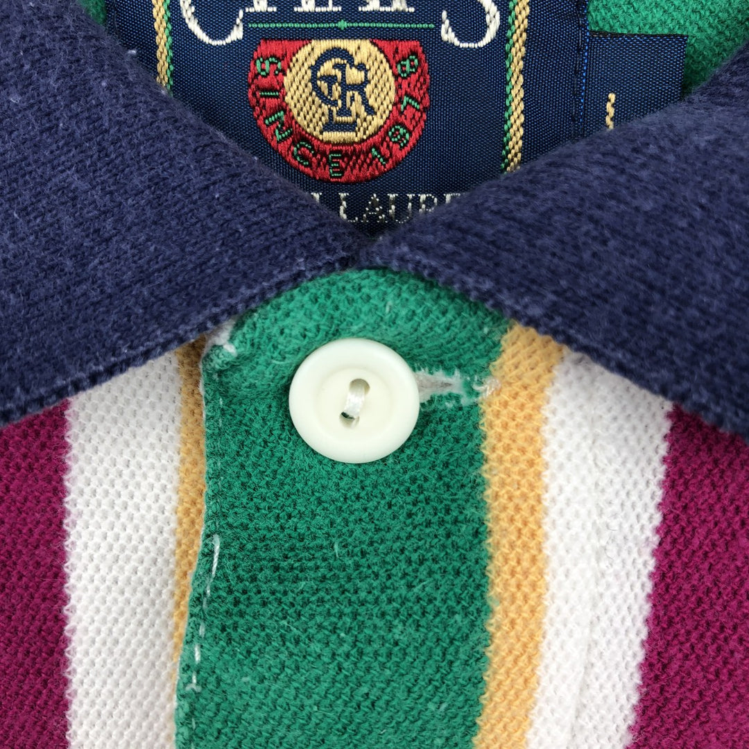 1980'S Ralph Lauren Chaps, Multi-Striped Short-Sleeve Polo Shirt, Men's Size L (Equivalent), Vintage cotton white type Vintage Second Hand