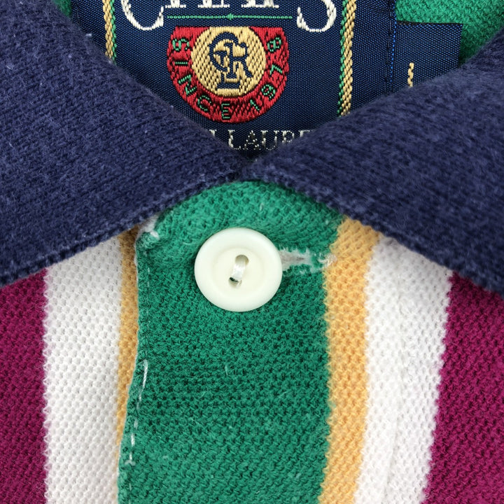1980'S Ralph Lauren Chaps, Multi-Striped Short-Sleeve Polo Shirt, Men's Size L (Equivalent), Vintage cotton white type Vintage Second Hand
